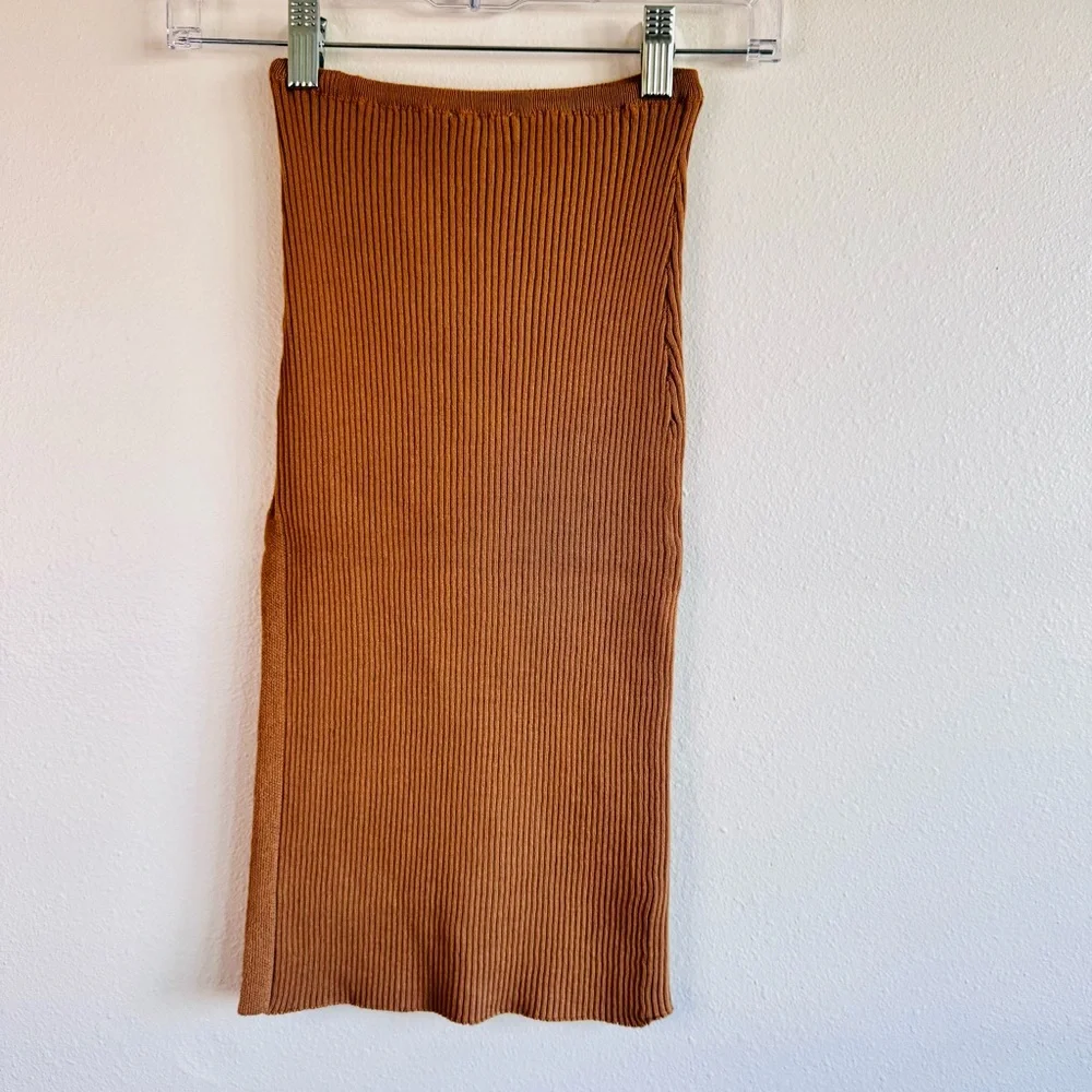 NWT Topshop Tan Ribbed Midi Pencil Skirt with Side Slit Sz4/6 Career Comfy
